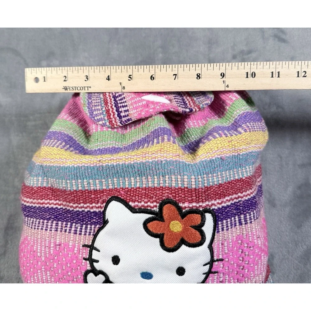 Vintage Sanrio Hello Kitty Woven Backpack Pink Striped Jerga Drug Rug Y2K Bag